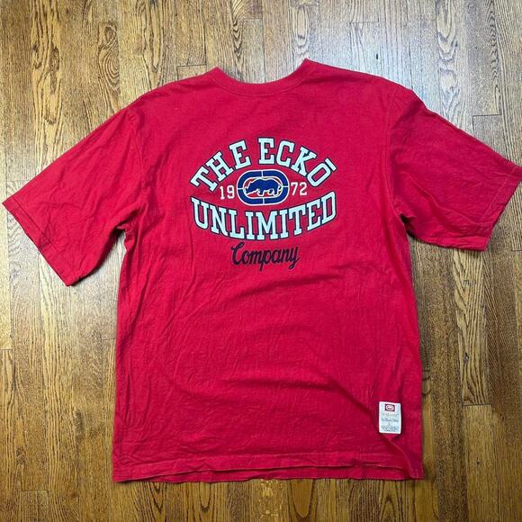 Vintage Y2K The Echo Unlimited Company Classic Red T-Shirt - Picture 1 of 4